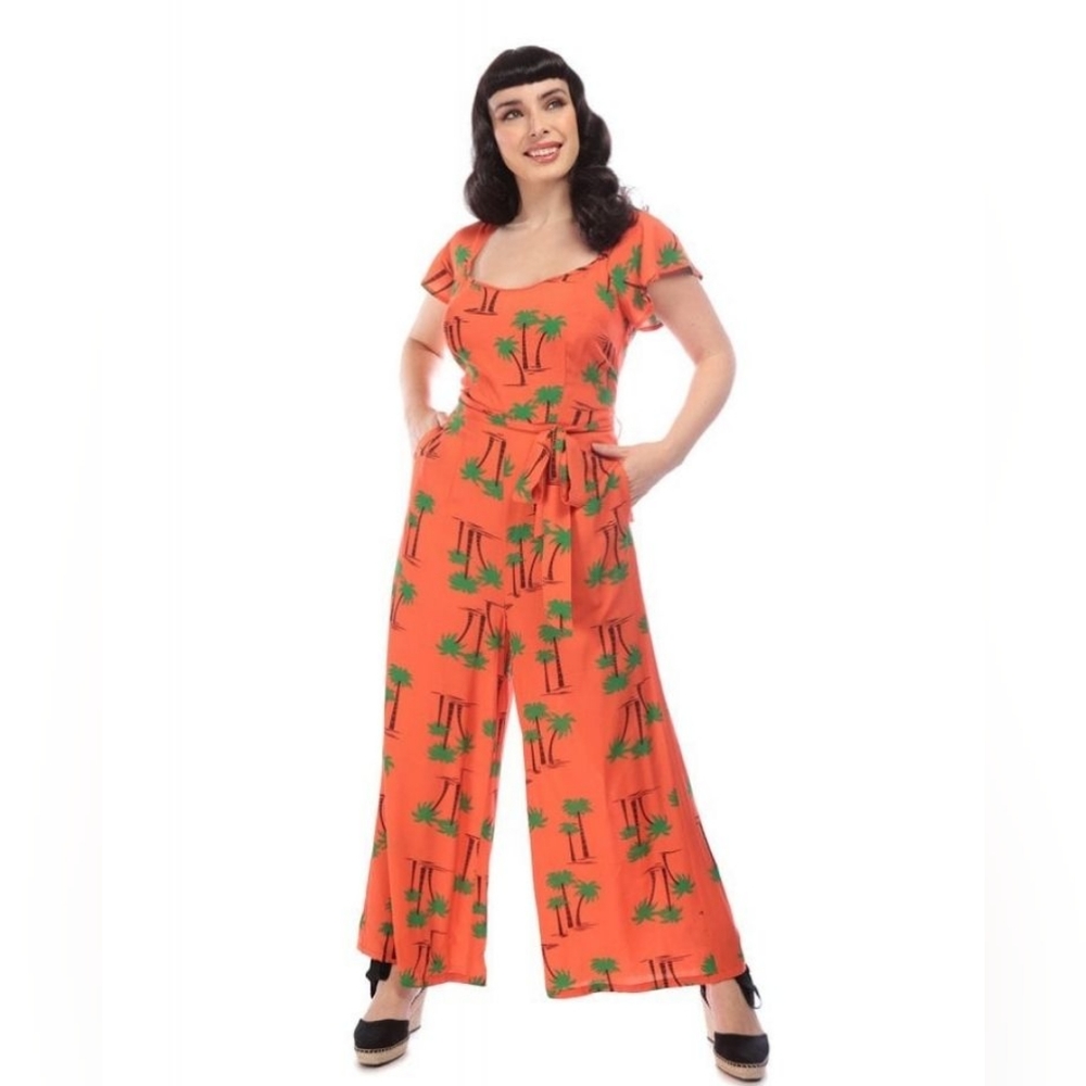 Collectif Orange Palm Tree Jumpsuit XS